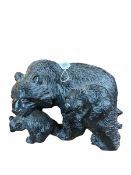 Ornate carved bear with cubs, 40cm by 23cm by 23cm.
