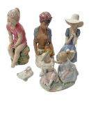 Five Nao pieces including large fruit seller and girl with posy, tallest 29cm.