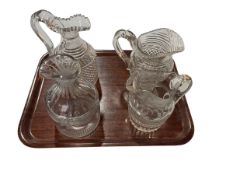 Three 19th Century cut glass jugs and carafe (4).