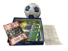 Football player signatures on Monarch Airlines Limited sickbag, Chelsea signed football, programmes,