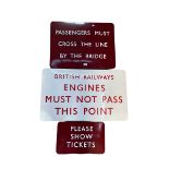 Three enamel railway signs.