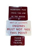 Three enamel railway signs.