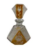 Cut glass decanter with amber decoration, 25.5cm.
