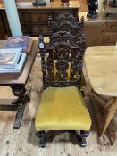 Pair Victorian carved oak side chairs.