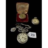 Edwardian silver gents pocket watch, Birmingham 1908 and double albert, key and medal,