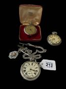 Edwardian silver gents pocket watch, Birmingham 1908 and double albert, key and medal,