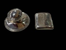 Silver capstan inkwell and silver cigarette case (2).