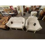 Basket weave conservatory settee and chair.