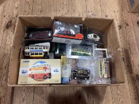 Box of model vehicles.