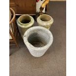 Pair circular chimney pots and zinc dolly tub (3).