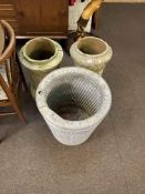 Pair circular chimney pots and zinc dolly tub (3).