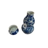 Chinese blue and white double gourd vase and small Chinese blue and white bowl (2).