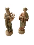 Pair Royal Dux musical figures, 28cm.