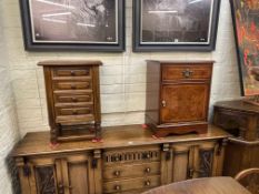 Ian Smith Reproduction walnut crossbanded pedestal cabinet and oak finish four drawer pedestal