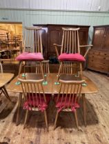 Vintage Ercol eight piece dining suite comprising Windsor two door sideboard 69cm by 155.