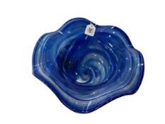 Hartley Wood blue glass flared bowl, 30cm diameter.