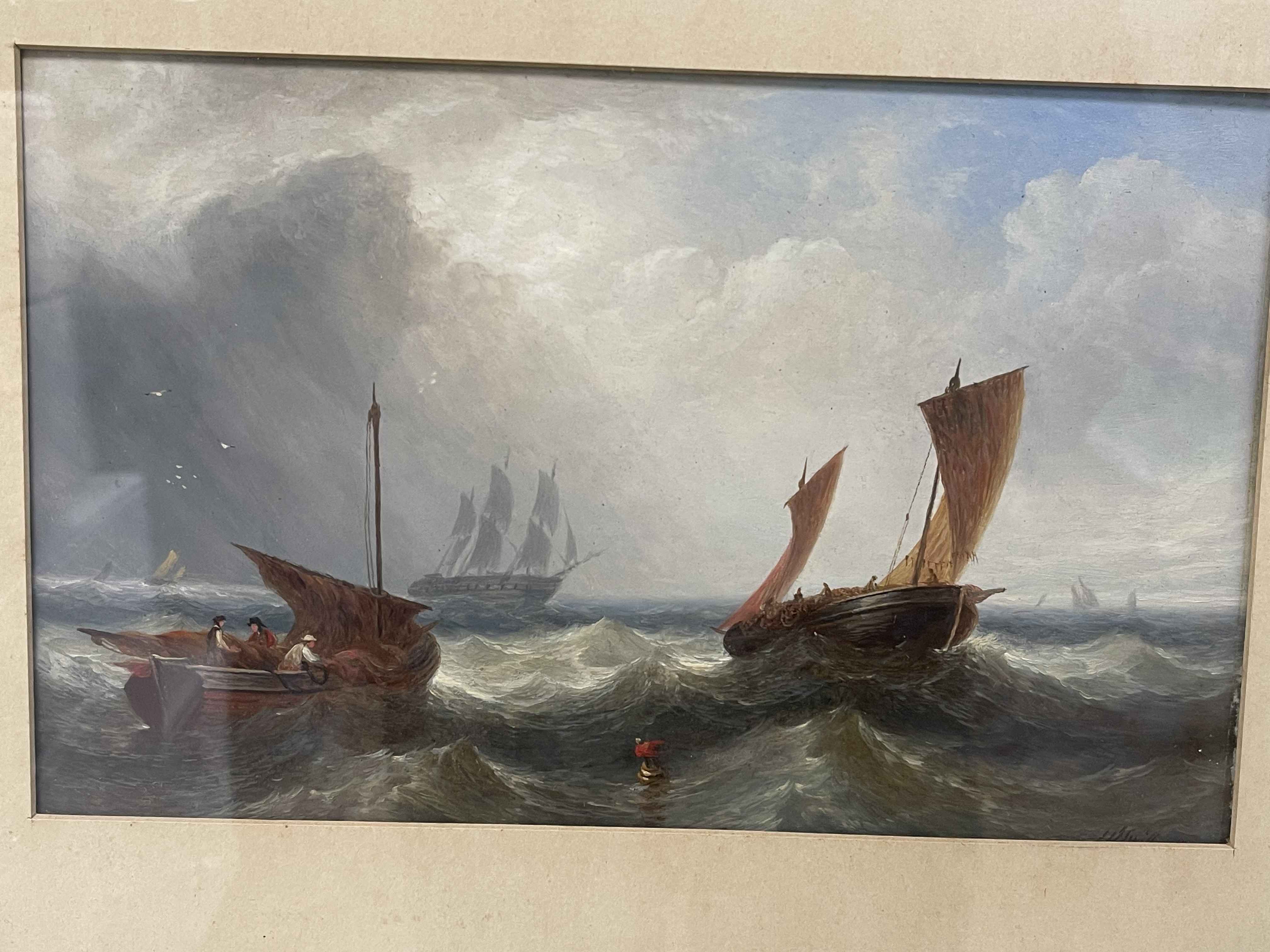 JW Swift 1815-1869, pair marine oils, both signed and one dated 1867, 16.5cm by 26. - Image 2 of 3