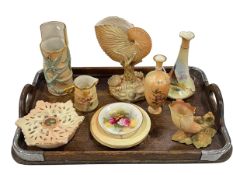 Collection of Royal Worcester including pheasant vase, shell and other vases, pot pourri,