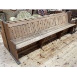 Pitch pine church pew, 273cm.