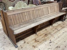 Pitch pine church pew, 273cm.