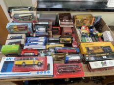 Collection of model buses, model cars, Eddie Stobart truck, etc.