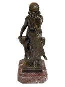 Art Deco style bronze of seated lady in pondering pose, 38cm.