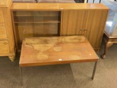 Teak nest of three tables, Mid-Century low cabinet bookcase and teak and chrome coffee table (3).
