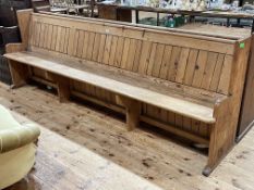 Pitch pine church pew, 273cm.