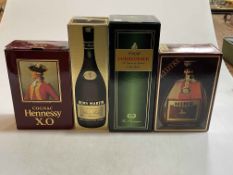 Four bottles of Cognac each boxed, Hine, Courvoisier, Remy Martin and Hennessy X.O.