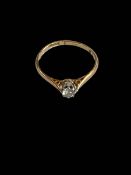 Diamond solitaire 18 carat gold ring, size M.