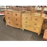 Early 20th Century oak chest of two short above two long drawers and Victorian pine chest of two