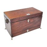 19th Century mahogany three compartment tea caddy with single front drawer,