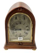 Mahogany Gustav Becker striking eight day mantel clock, 32cm high.