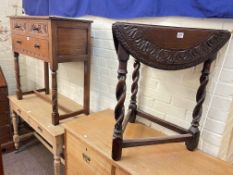 Early 20th Century carved oak trefoil drop leaf table on twist legs and carved oak three drawer