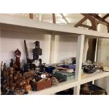 Large collection of African carvings, Prinknash teaware, Oriental pieces, folding chair, etc.