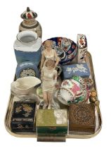 Imari bowl, Masons clock, Lalique swan, Hummel and other figures, Wedgwood Jasper,
