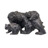 Ornate carved bear with cubs, 40cm by 23cm by 23cm.