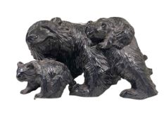 Ornate carved bear with cubs, 40cm by 23cm by 23cm.