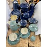 Collection of Denby Cottage Blue and Manor Green tableware.