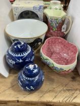 Two prunus ginger jars, Maling, Franklin porcelain, etc.