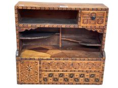 Japanese miniature Tansu dresser with marquetry inlay, 36cm wide by 33cm high by 15cm deep.