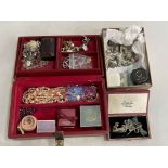 Jewellery box and contents, silver animals, etc.