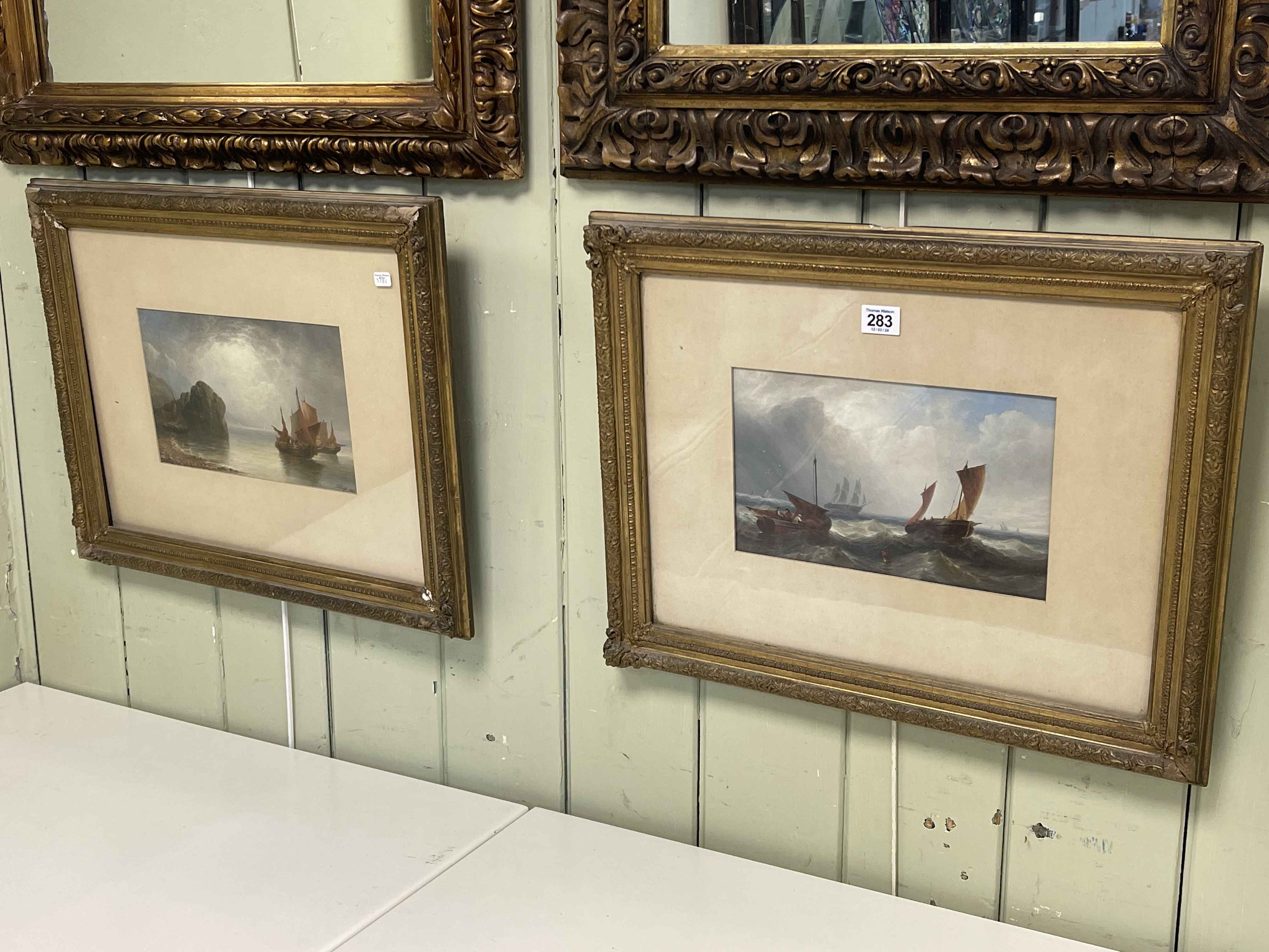 JW Swift 1815-1869, pair marine oils, both signed and one dated 1867, 16.5cm by 26.