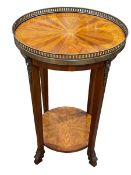 Empire style circular inlaid two tier lamp table, 76cm by 50.5cm diameter.