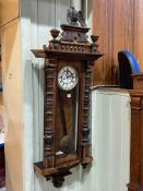 Victorian walnut cased double weight Vienna wall clock with enamelled dial.