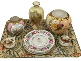 Collection of Royal Worcester including vase decorated with lovers in garden,