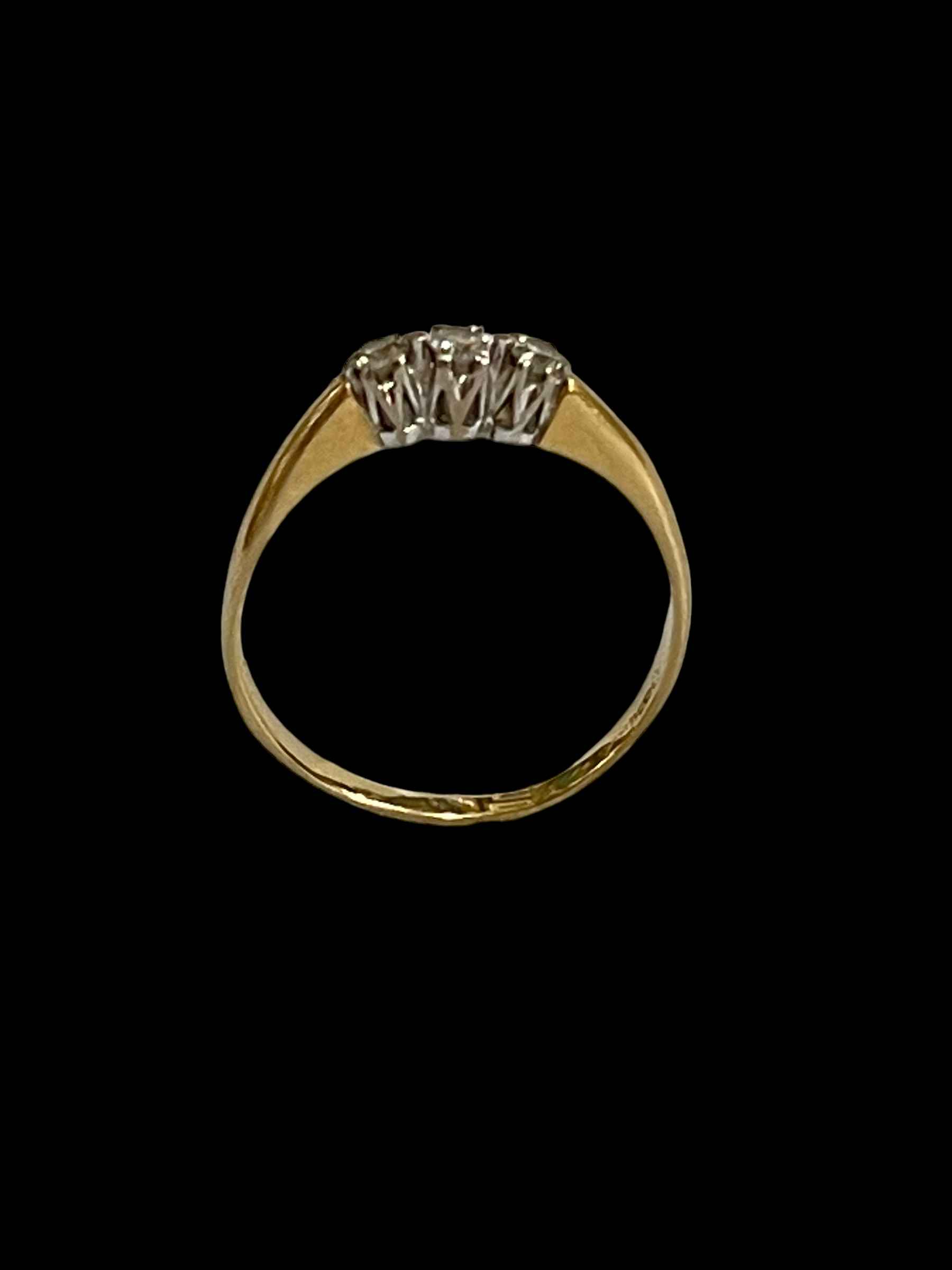 Three stone diamond and 18 carat gold ring, size R. - Image 2 of 2