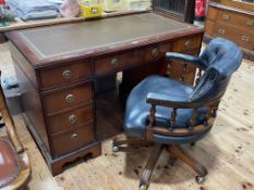 Beresford & Hicks yew seven drawer pedestal desk, 75cm by 122cm by 61cm,