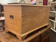 Pine trunk and Edwardian mahogany single drawer side table.