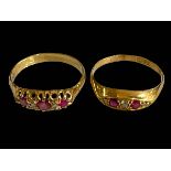 Two ruby and diamond 18 carat gold rings, sizes Q and R.